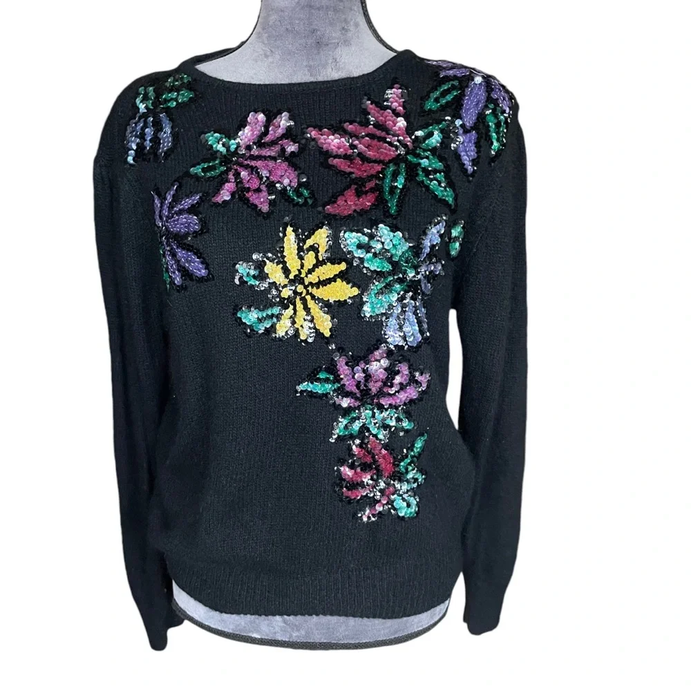 Work in Progress by Gladys Bagley Vintage Sequin Sweater Size L - Picture 1 of 5